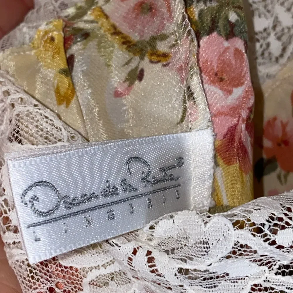 VTG Oscar De La Renta (M) Floral Satin Chemise